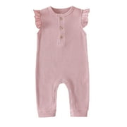Baby Boy Girl Solid Romper Ruffle Short Sleeve Jumpsuits Clothes,Size 3-6 Months